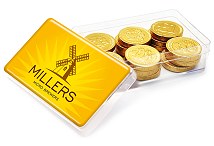 Chocolate coins in a maxi rectangle pack