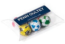 Foil wrapped chocolate footballs in a large pouch