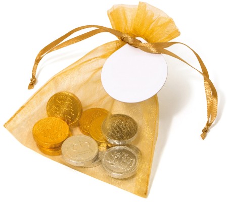 Chocolate Coins in Organza Bags with a blank tag before we print your logo 