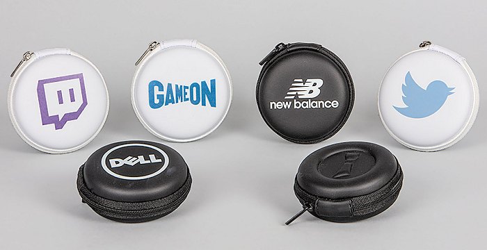 Earbud Neck Strap optional zipped cases for branded earbuds.