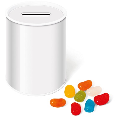 Blank Logo Branded Money Box Tin of Jolly Beans for printing with your logo