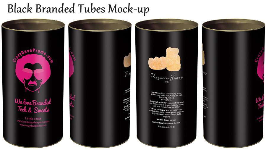 Black Branded Tubes of Prosecco Bears