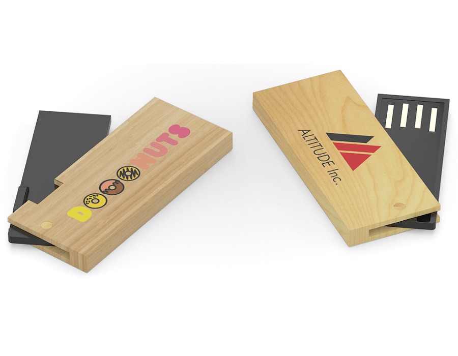 Compact Wood or Bamboo USB Stick Silk-screen Printed or Embossed with a Logo for Branded Gifts