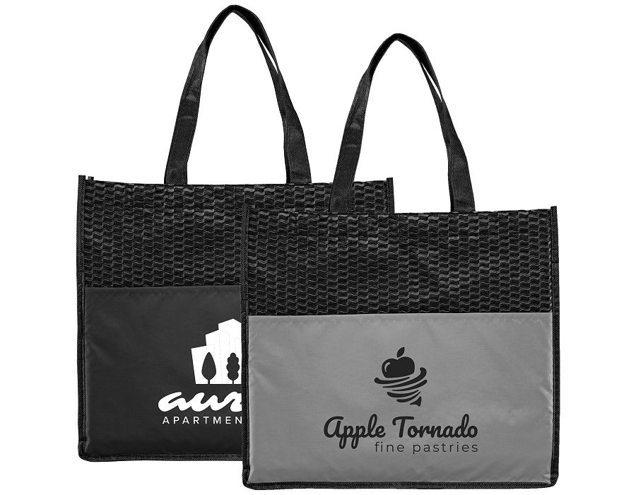 Black and grey event tote bags