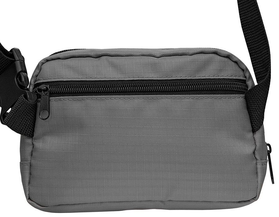 Rear of the crossbody belt bag showing zipped pouch