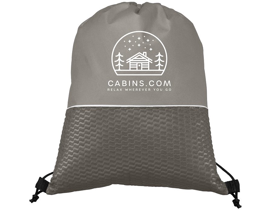 Grey deluxe branded logo drawstring bag