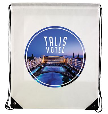 Full Colour Printed Draw String Bags Natural with full colour print