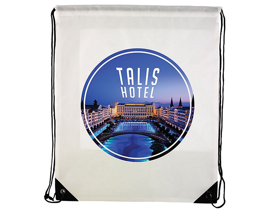 Draw string bag with natural fabric and full colour print