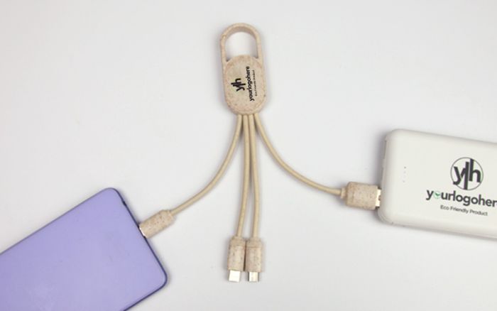 Eco promotional charging cable connected to devices