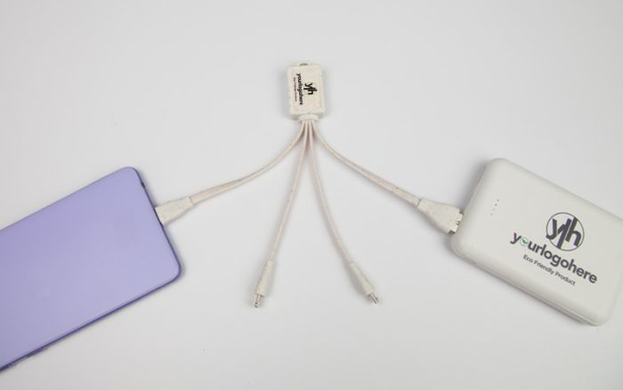 Eco promotional charging cable connected to devices