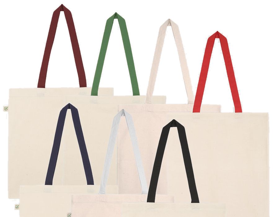 Handle colours of cotton shopper tote bags