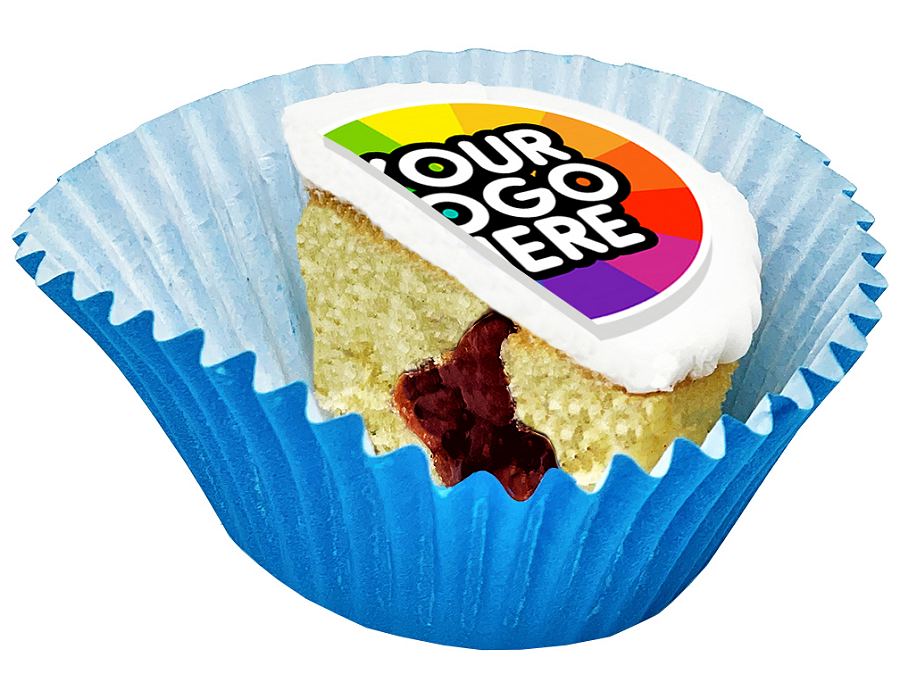 Home Worker Cupcakes for Branded Gifts cut to show jam filling