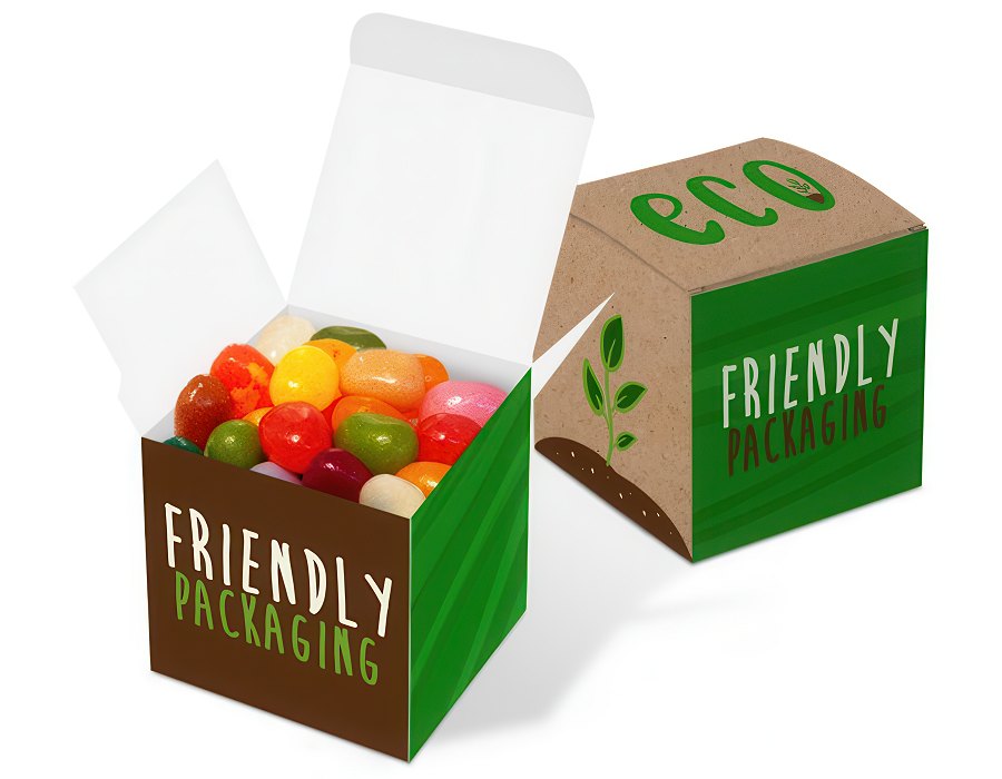 Logo printed Maxi Cube Card Box of Jelly Bean Factory sweets