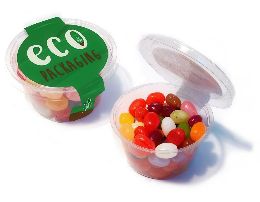 Promotional maxi round plant based pot of Jelly Bean Factory sweets