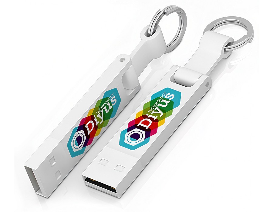 Full colour print on white Keyring Flash Drive Iron Elegance C for promotional gifts