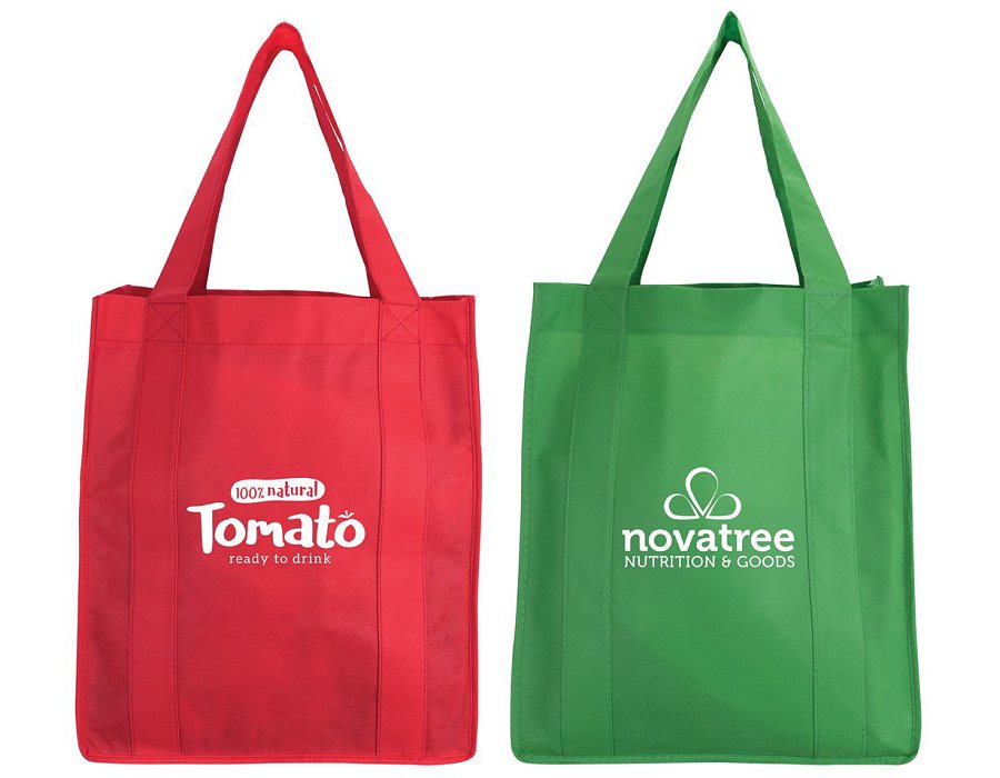 Red and green shopping tote bags