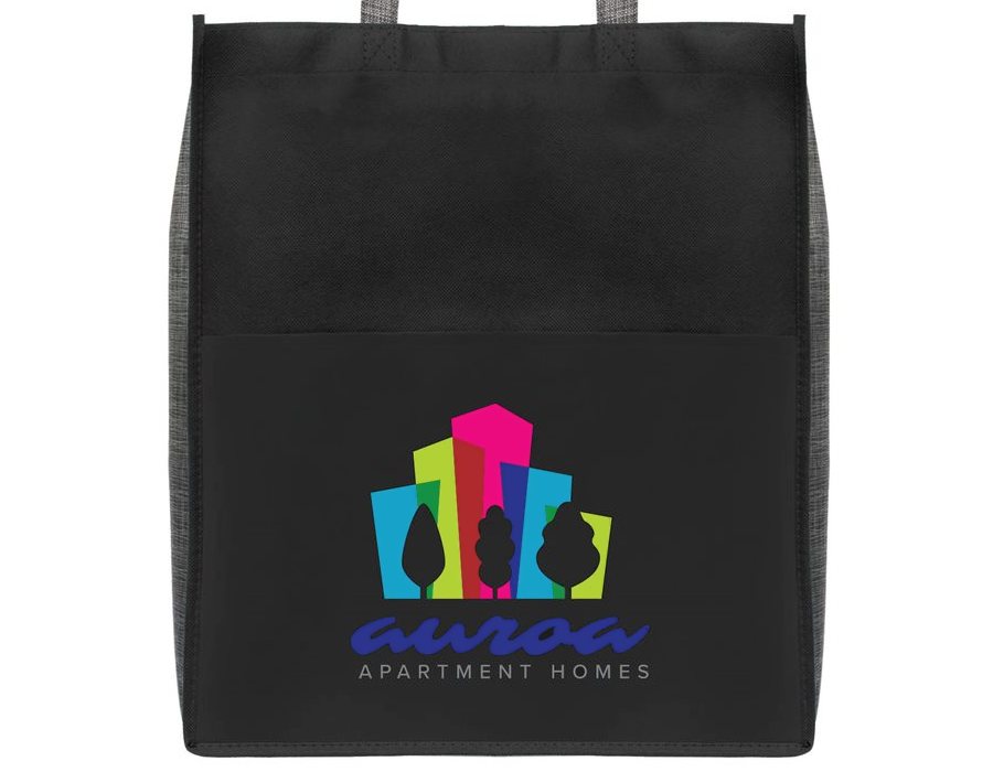 Black large tote bag with colour print