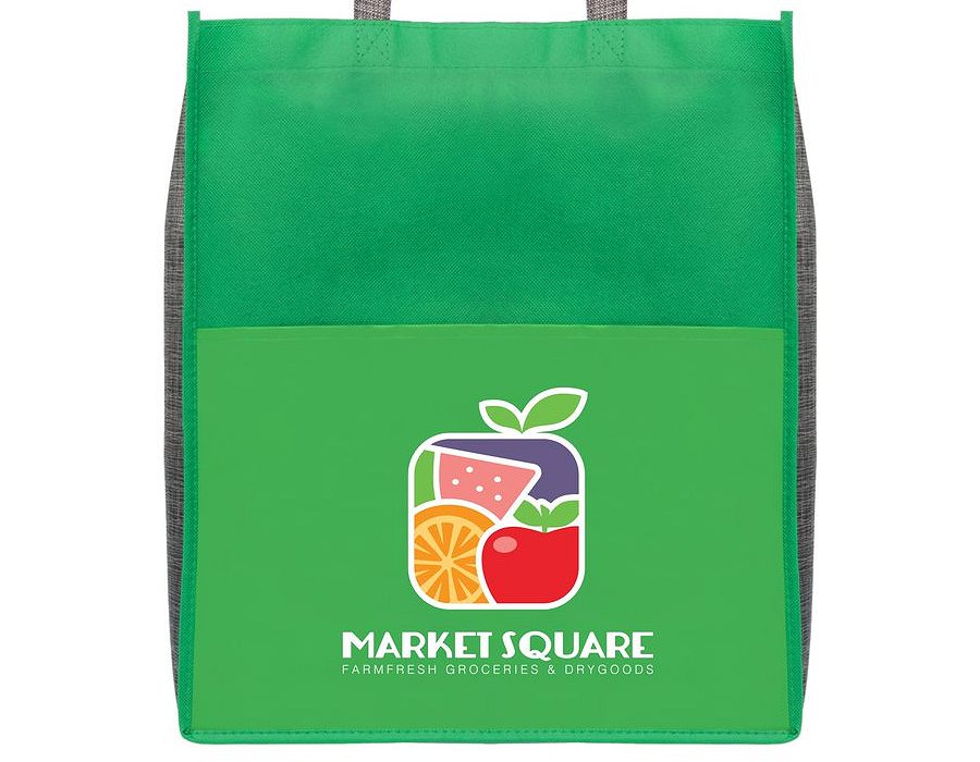Green large tote bag with colour print logo