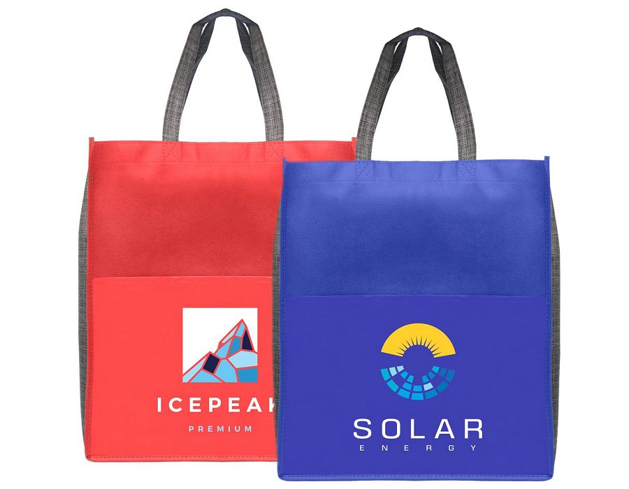 Red and blue large tote bags