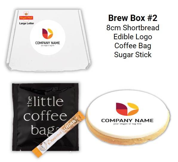 Letterbox Biscuits and Brew Boxes with coffee bag & sugar stick