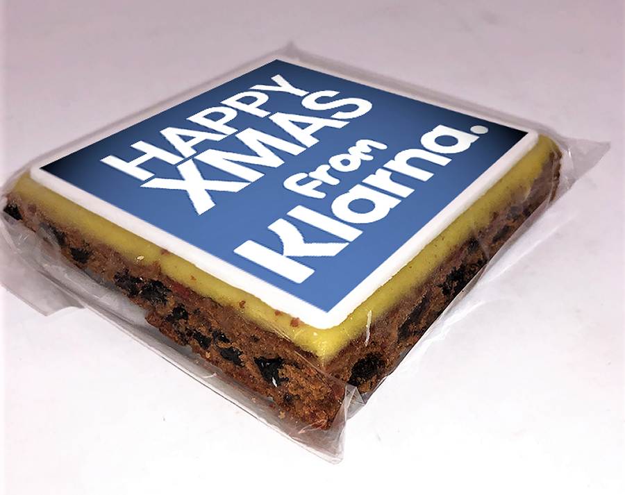 Letterbox Xmas Cake with a Printed Logo of Klarna