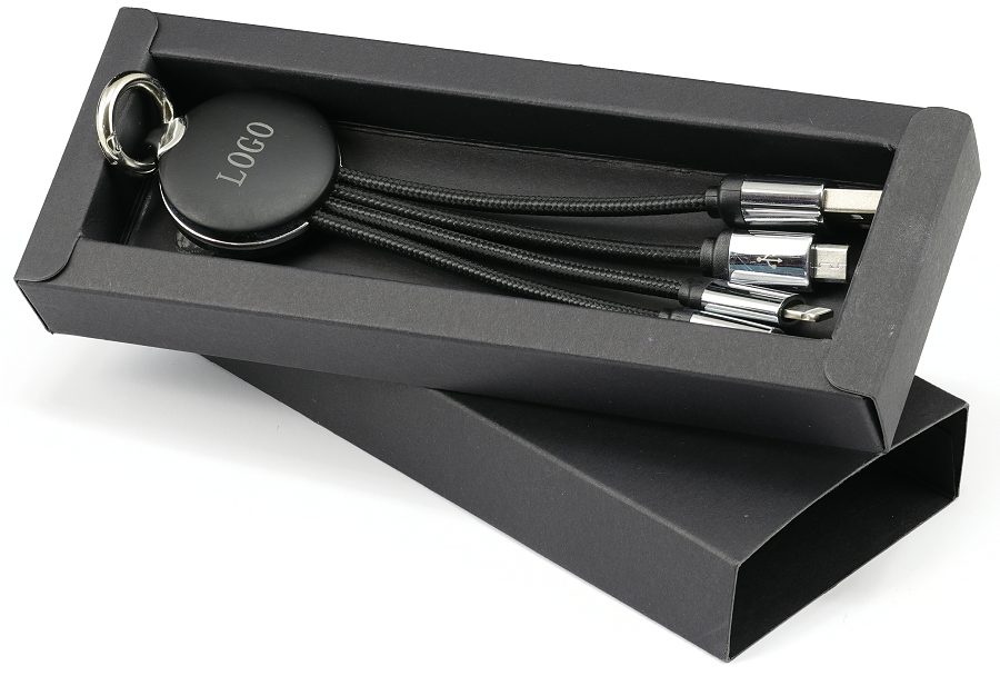 USB charging cable in a black card box