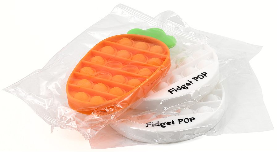 Pop fidget toys in cellophane packs