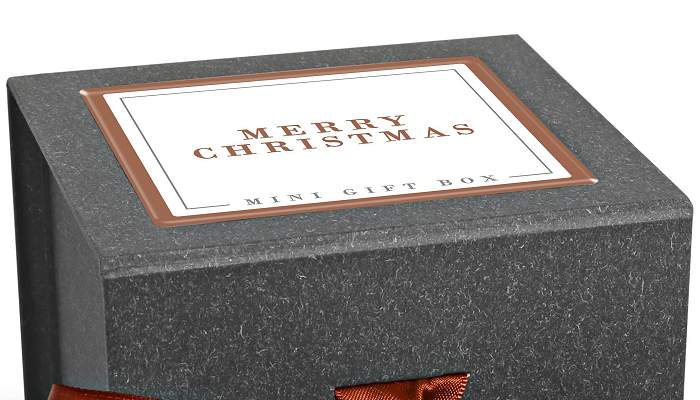 Promotional Mini Christmas Chocolate Gift Box with logo printed domed label.