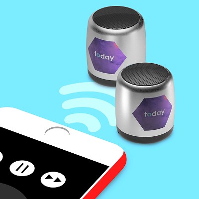 Tiny Bluetooth speakers pairing with a mobile phone