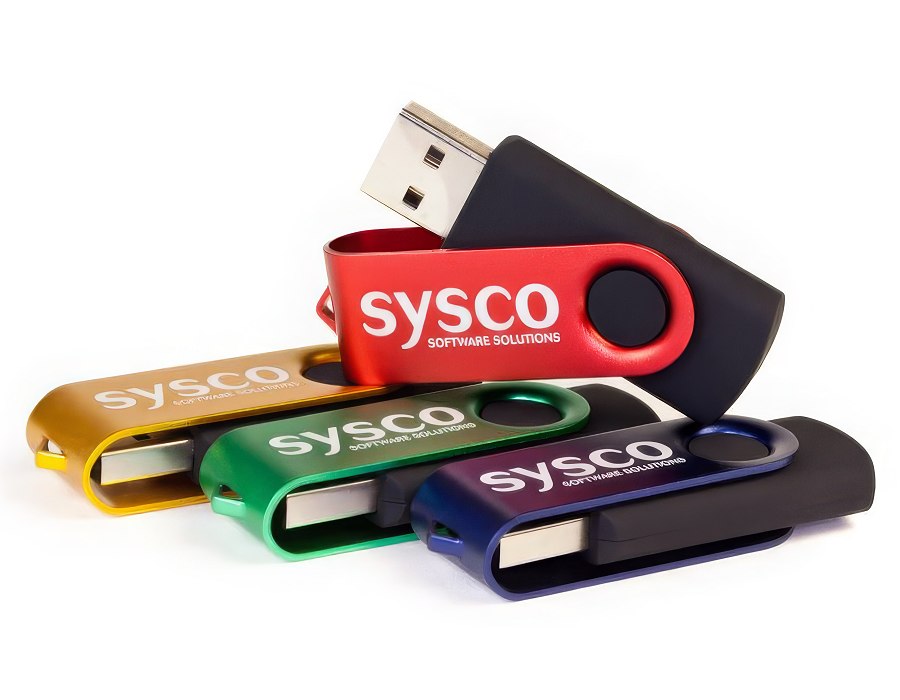 Four black bodied USB sticks with coloured clips