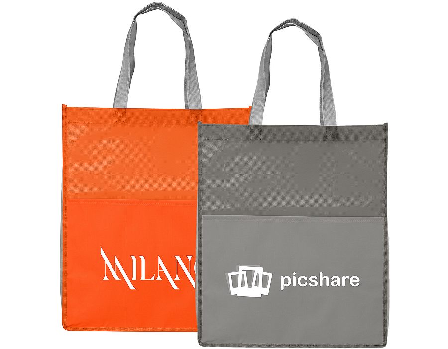 Orange and grey logo branded shopper bags