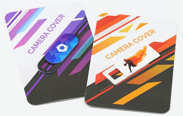 Slide Camera Cover Branded Giveaway mounted on printed cards