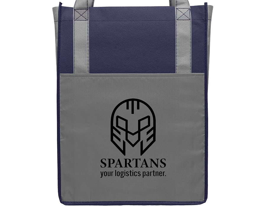 Blue logo printed two tone tote bag