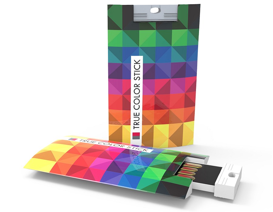 Two True Colour USB Stick Pantone Matched with a custom logos