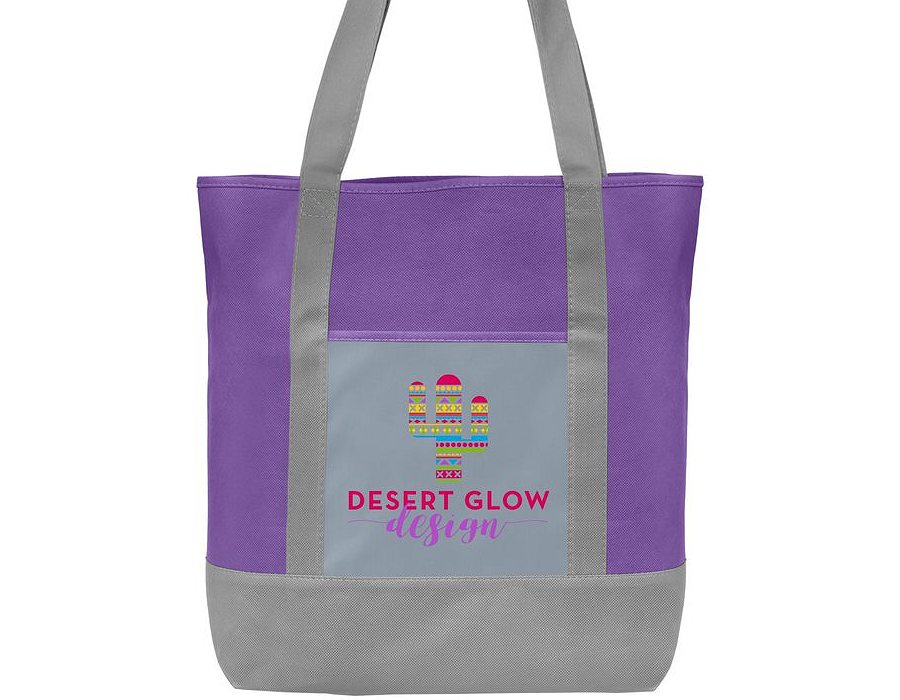 Lower detail of the purple tote bag