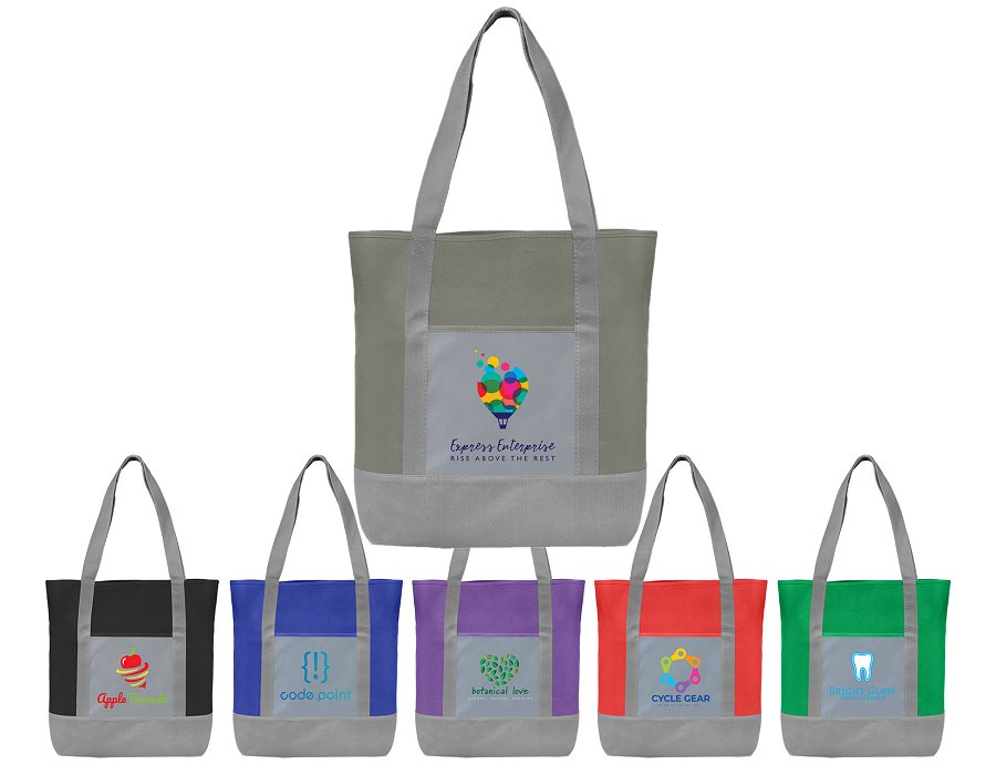 Two tone company logo tote bags